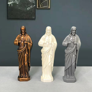 Statue Sacré-Cœur de Jésus résine trois couleurs blanc doré gris