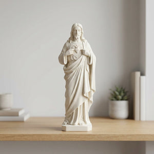 Statue Sacré-Cœur de Jésus résine blanche finition mate