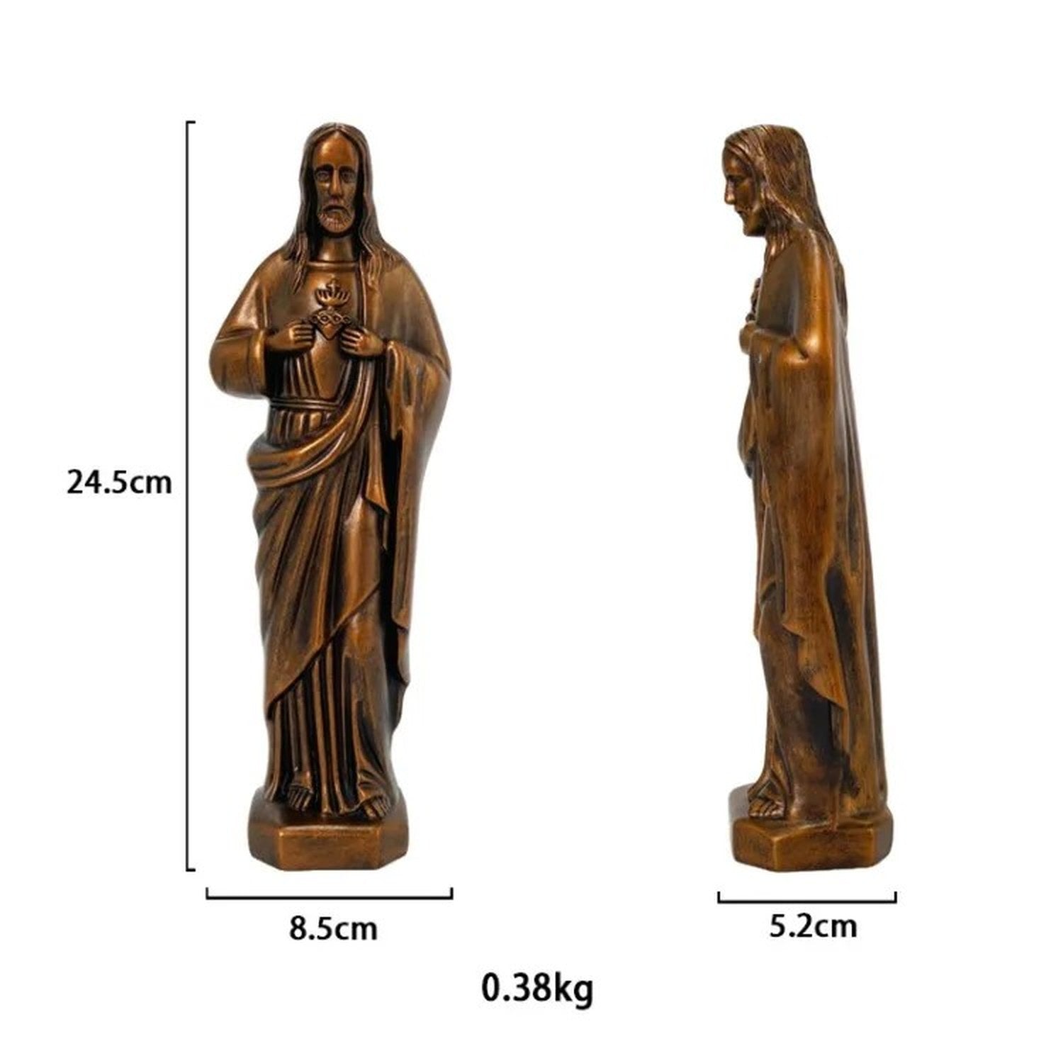 Dimensions statue Sacré-Cœur taille L 24.5cm hauteur 8.5cm largeur