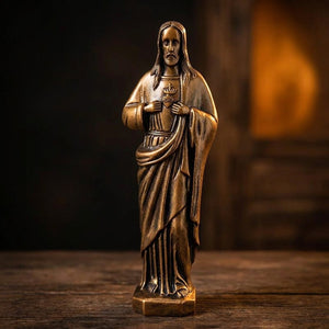 Statue Sacré-Cœur de Jésus résine dorée finition brillante