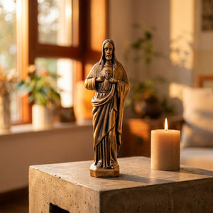Statue du Sacré-Cœur de Jésus résine grise décoration religieuse chambre