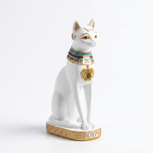 Statuette chat Bastet résine blanche — variante Blanche
