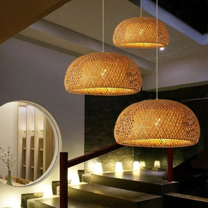 Suspension bambou rotin style bohème ensemble décoratif