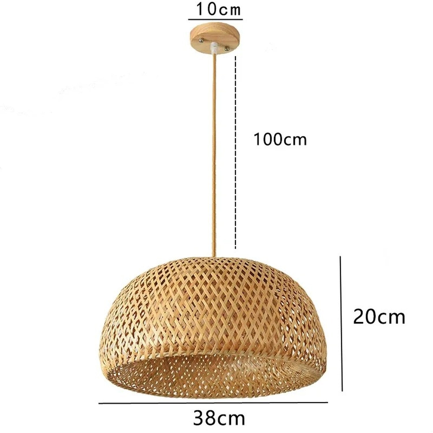 Schéma de dimensions suspension bambou 38 cm diamètre