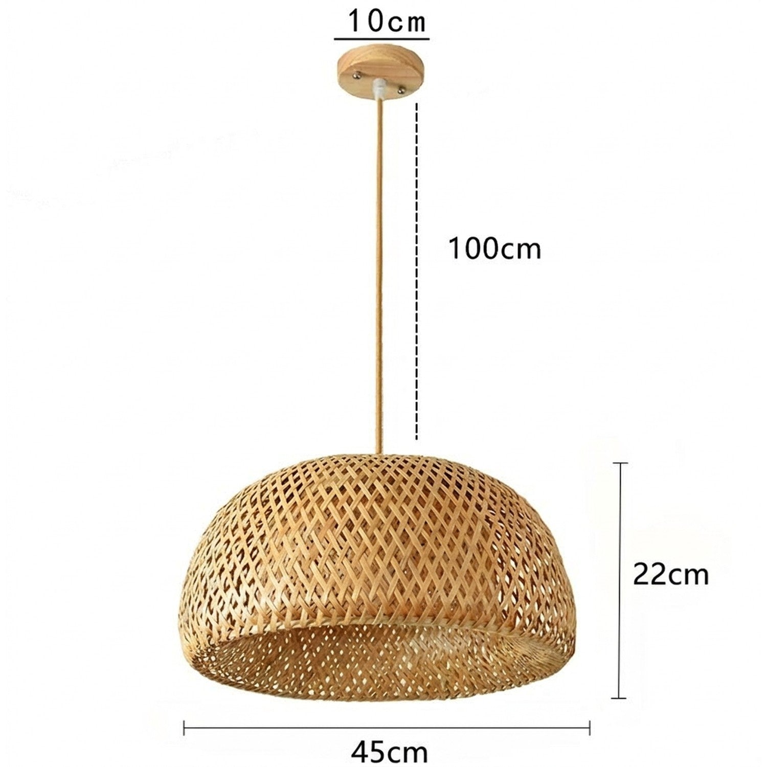 Schéma de dimensions suspension bambou 45 cm diamètre