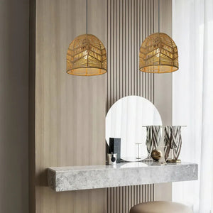 Suspension bambou rotin naturel lumière chaude filtrée