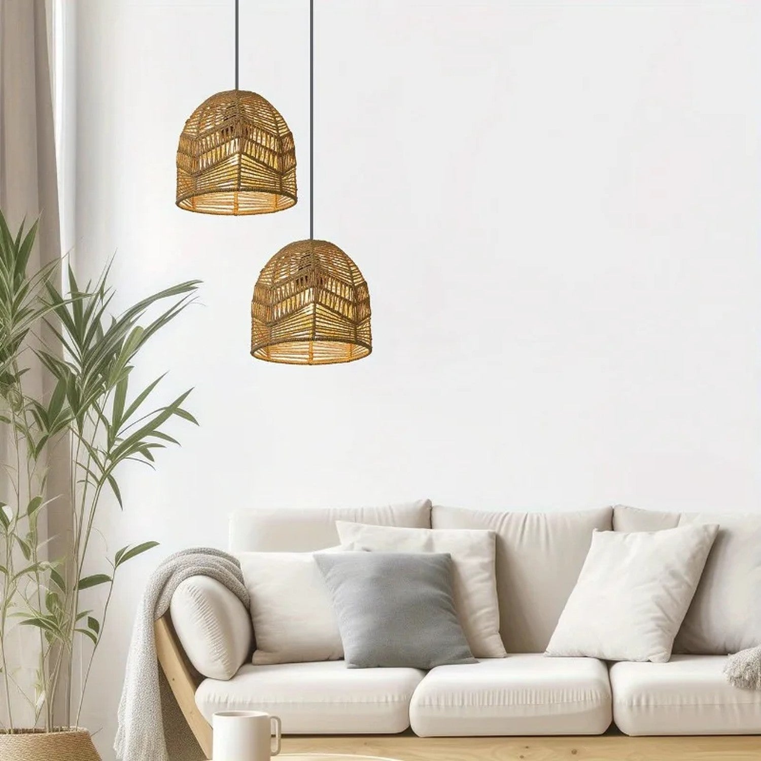 Vue dessous suspension bambou intérieur lumineux