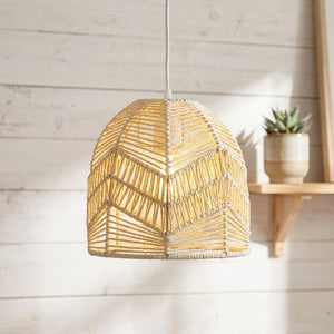 Suspension bambou rotin coloris Blanc ambiance lumineuse