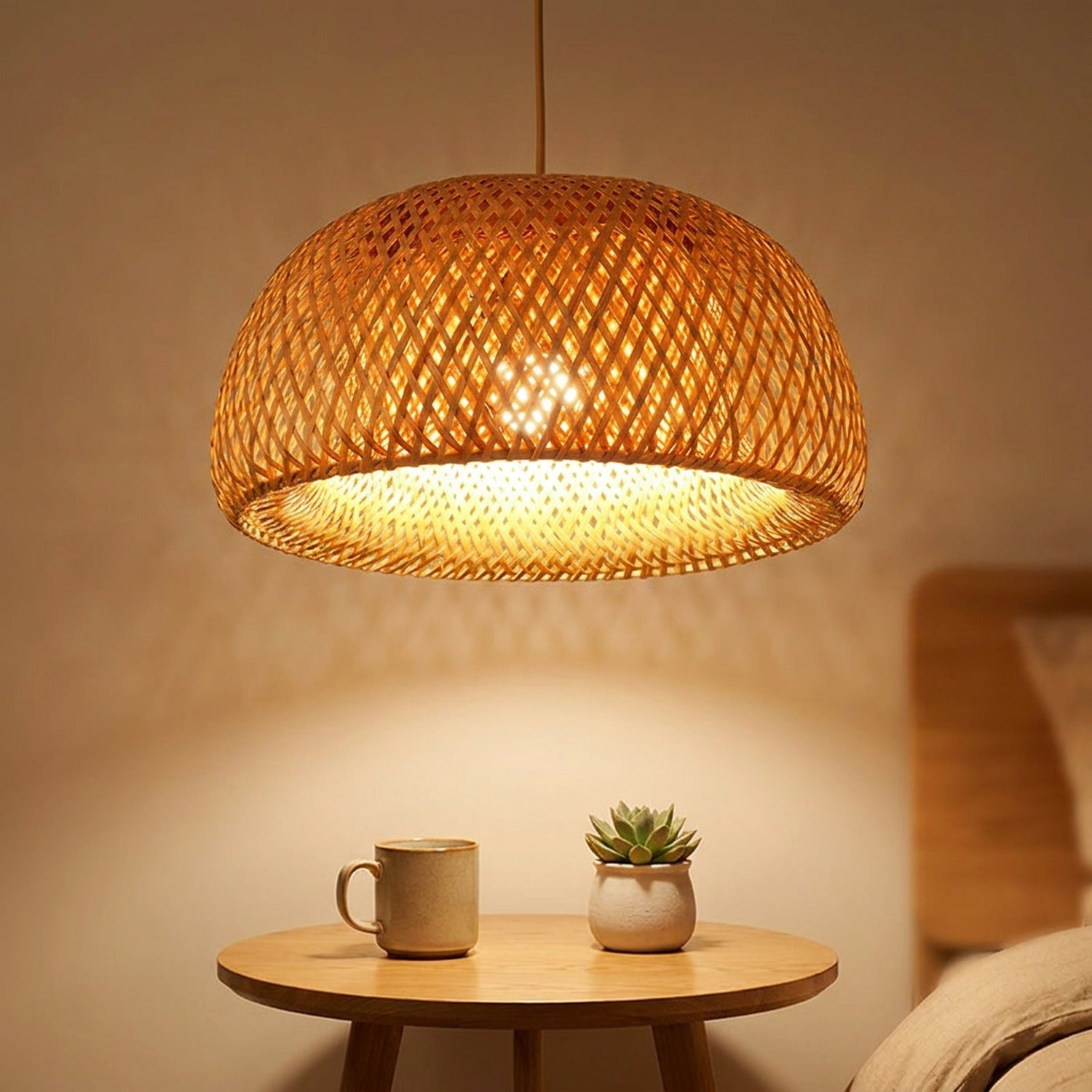 Suspension bambou rotin 38 cm tissée main style naturel bohème