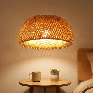 Suspension bambou rotin 38 cm tissée main style naturel bohème