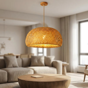 Suspension bambou rotin 45 cm tissée main style naturel grand format