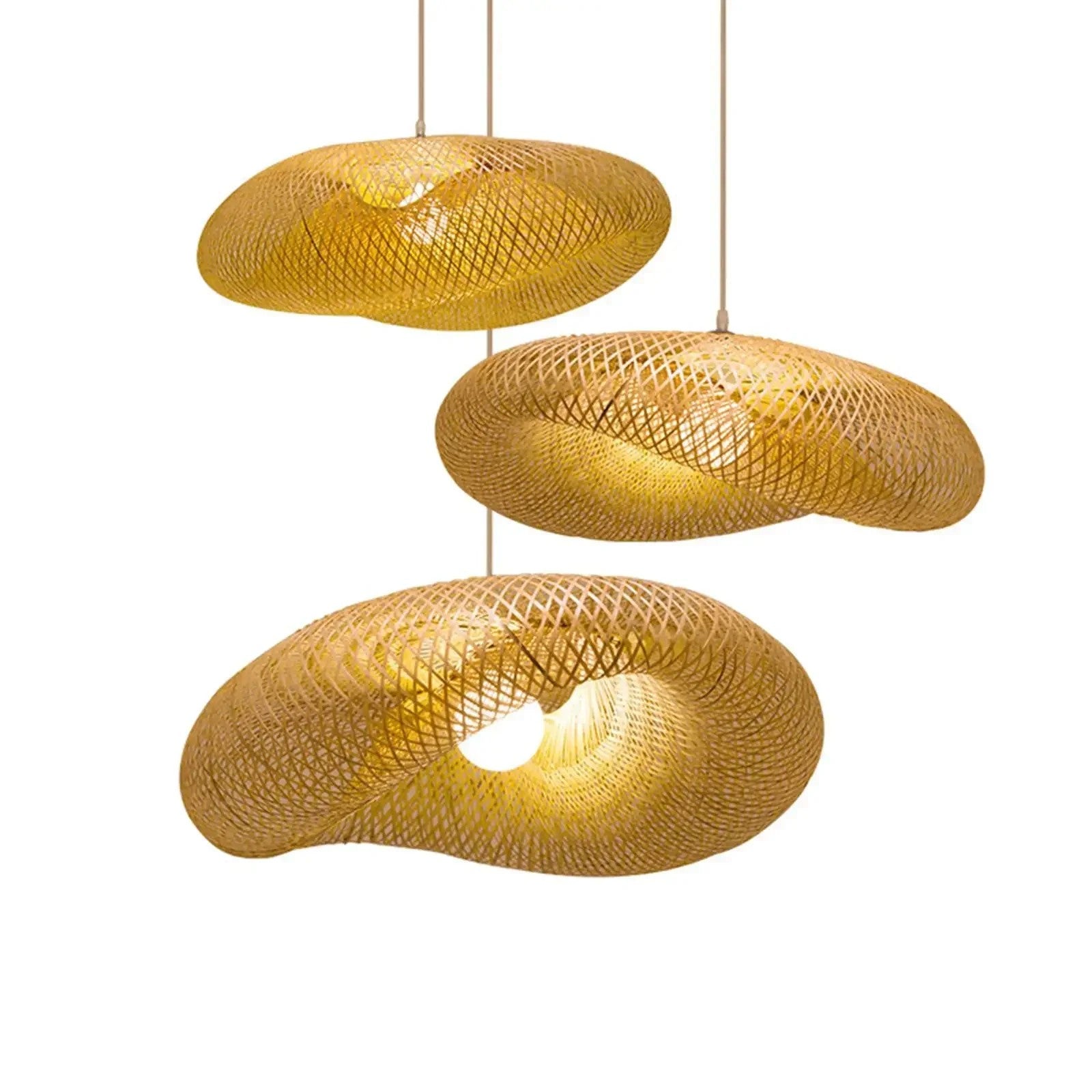 Suspension bambou tressé, détail du tressage artisanal