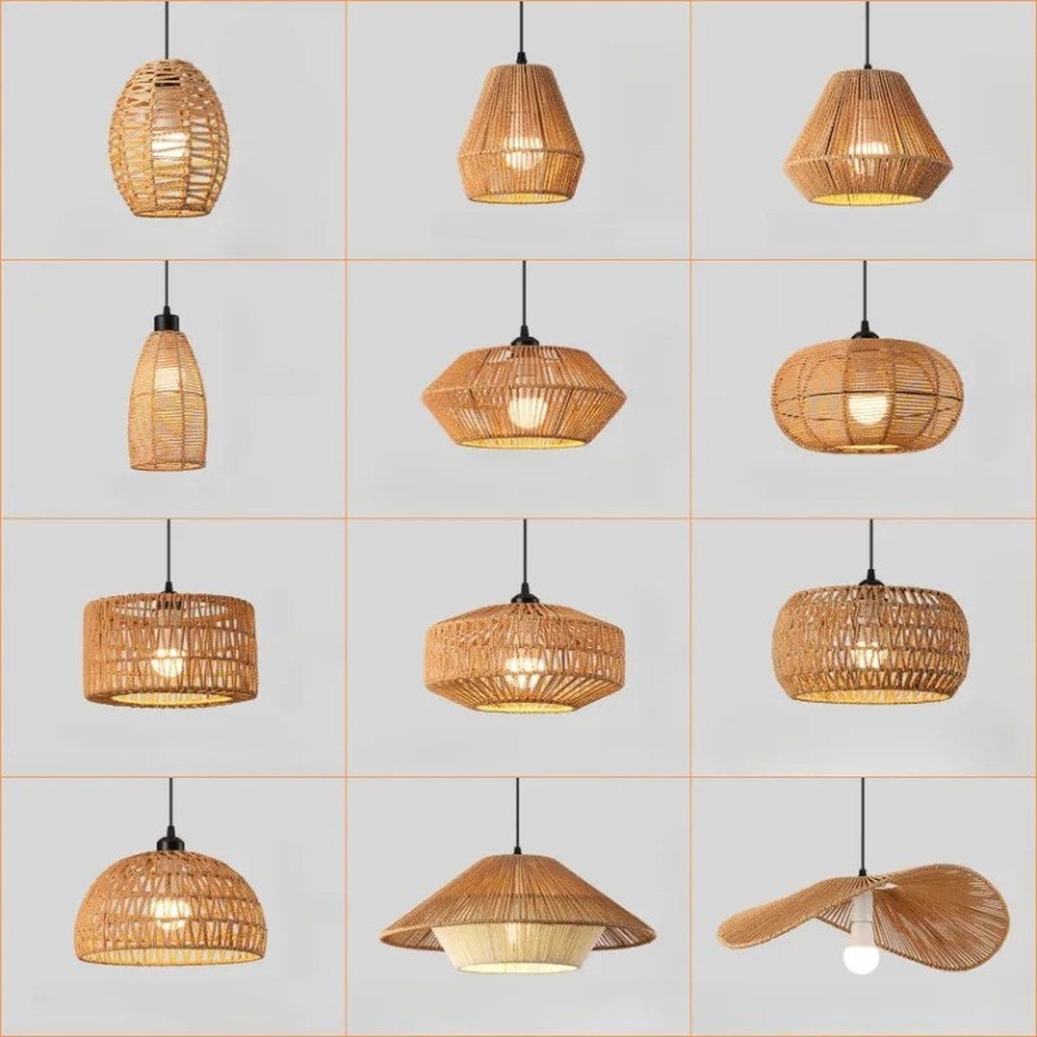 Suspension lustre en corde de chanvre tressée, style bohème rétro