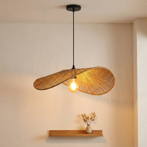 Suspension abat-jour ailes en corde de chanvre, forme chapeau ondulé ampoule apparente