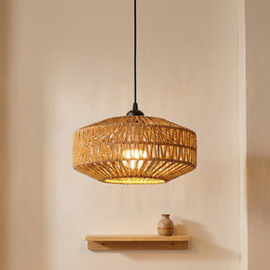 Suspension abat-jour hexagone en corde de chanvre, forme hexagonale plate