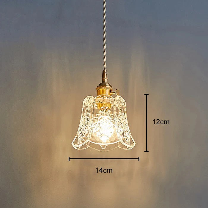 Schéma des dimensions de la suspension fleur en verre 12 cm de hauteur 14 cm de largeur
