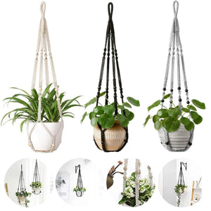 Comparaison des 3 coloris de suspension macramé : blanc, gris et noir