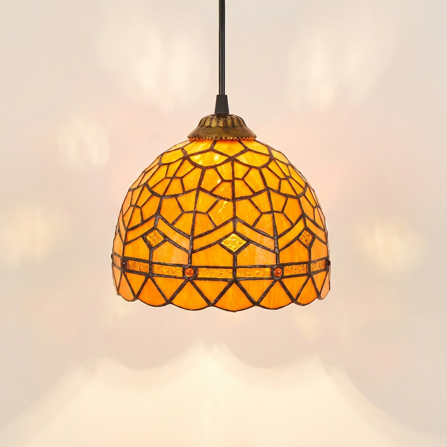 Suspension marocaine en mosaïque de verre couleur Orange allumée