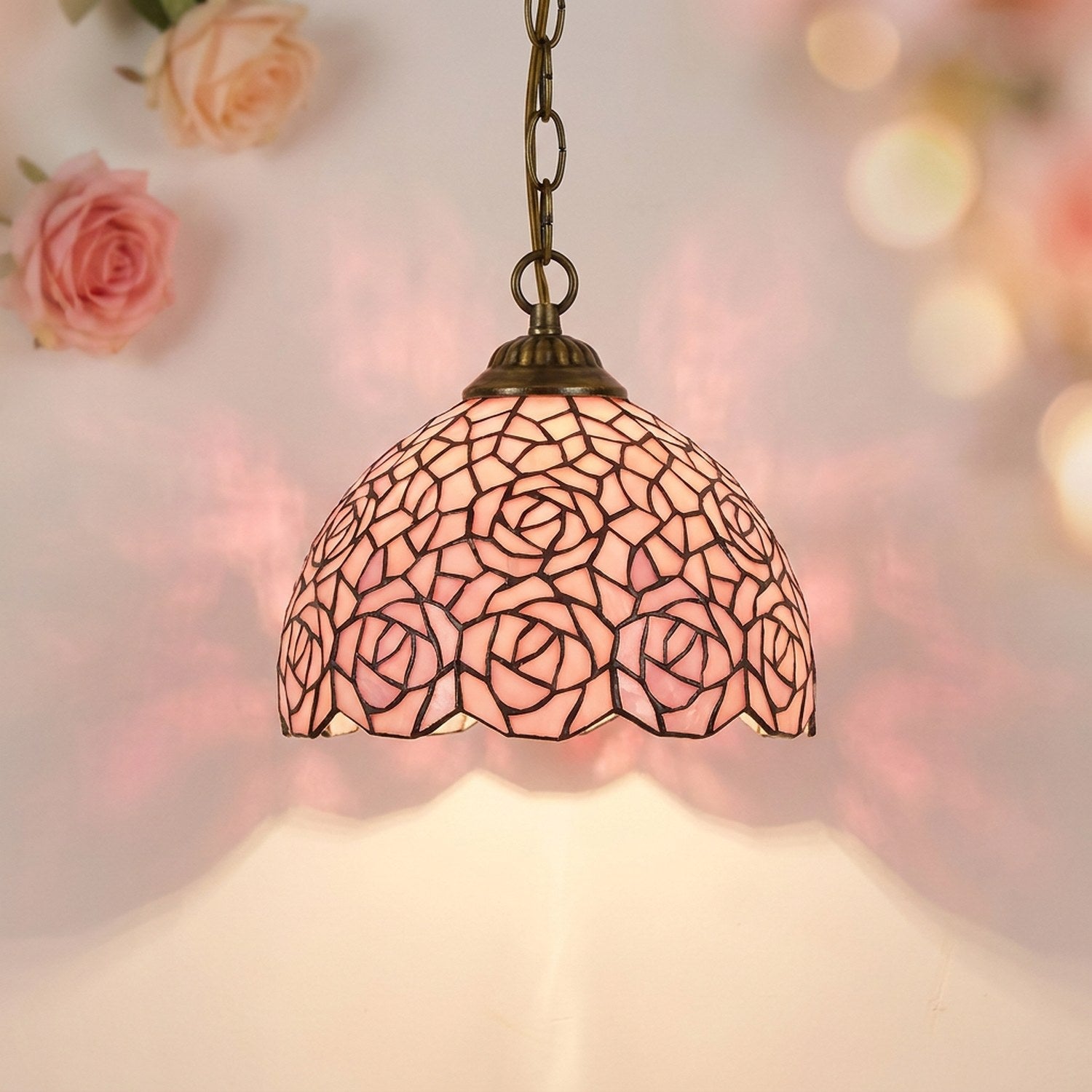 Suspension marocaine en mosaïque de verre couleur Rose allumée