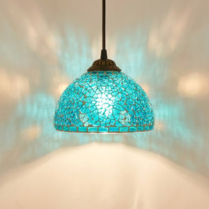 Suspension marocaine en mosaïque de verre couleur Turquoise allumée