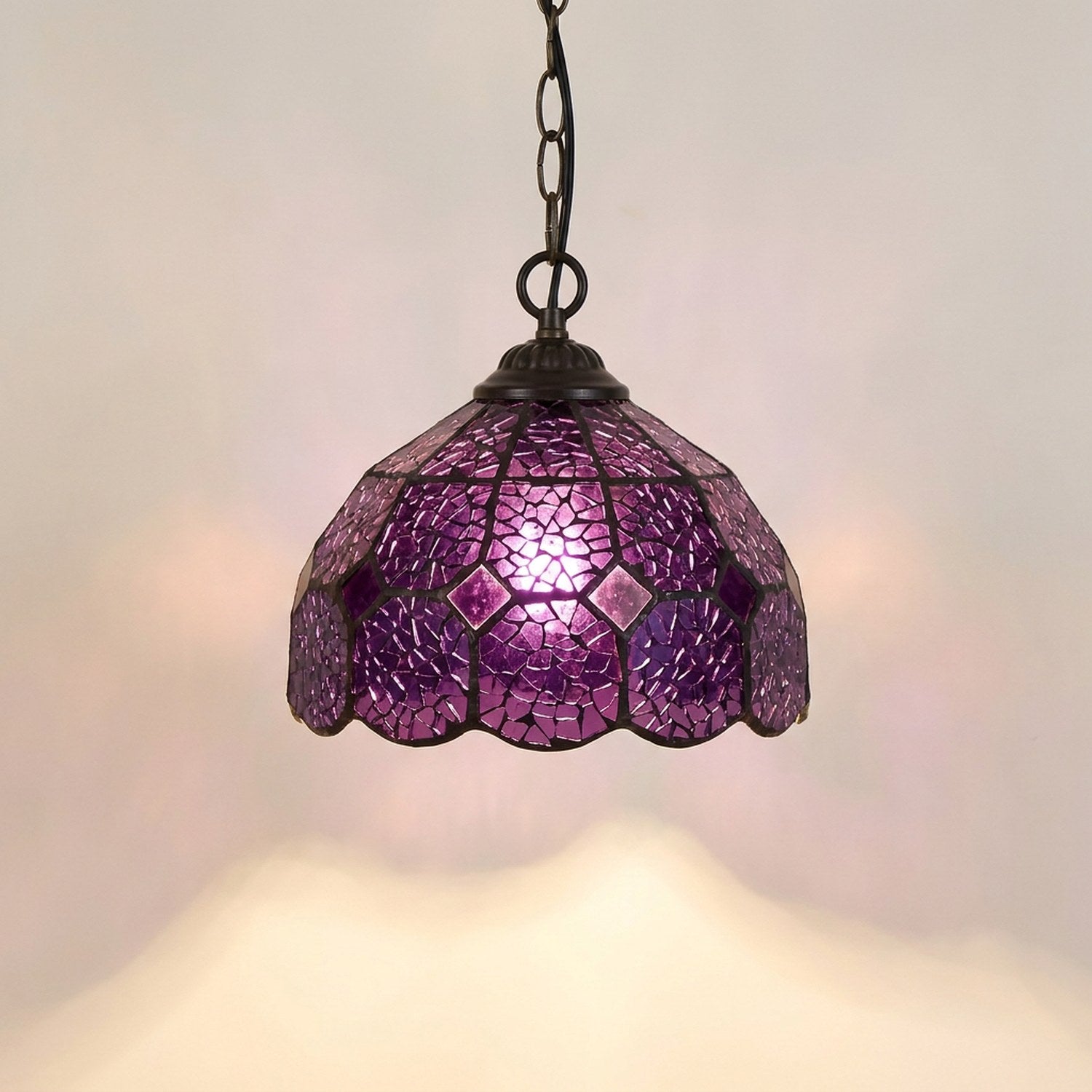 Suspension marocaine en mosaïque de verre couleur Violet allumée