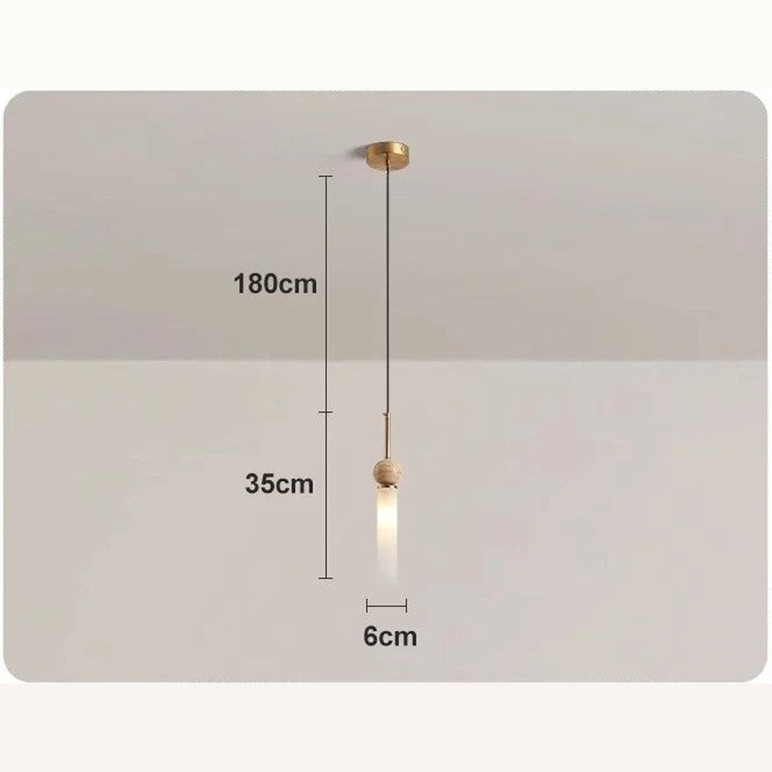 Dimensions de la suspension hauteur 35 cm diamètre 6 cm câble réglable jusqu'à 180 cm