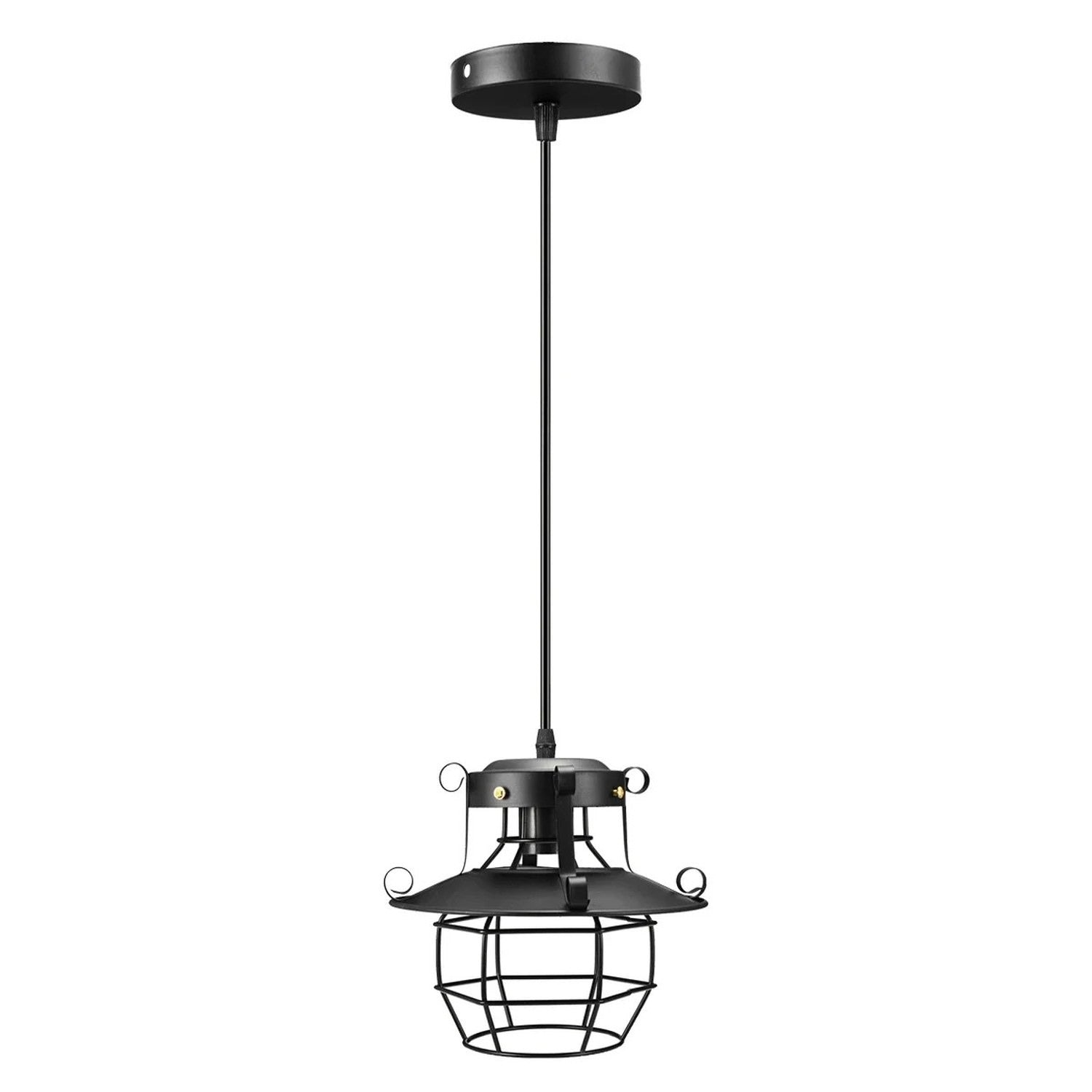 Suspension industrielle cage metal noir fond blanc sans ampoule