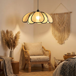 Suspension rotin coin bohème avec macramé et herbes de la pampa