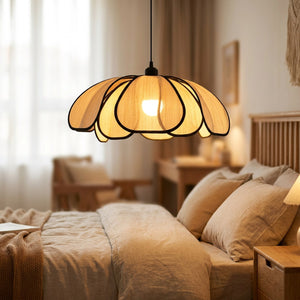 Suspension en rotin fleur pétale allumée, chambre nordique