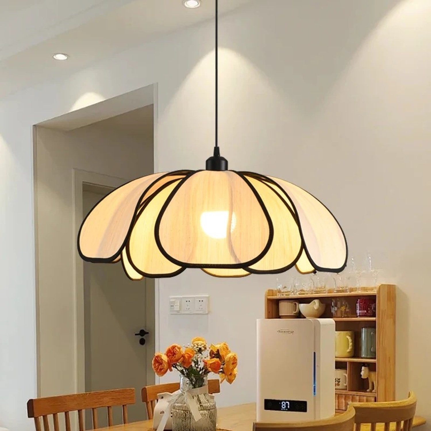 Détail tressage rotin suspension multi-têtes