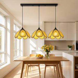 Suspension 3 têtes rotin jaune