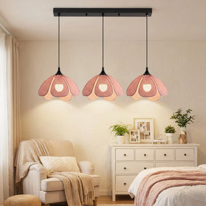 Suspension 3 têtes rotin rose