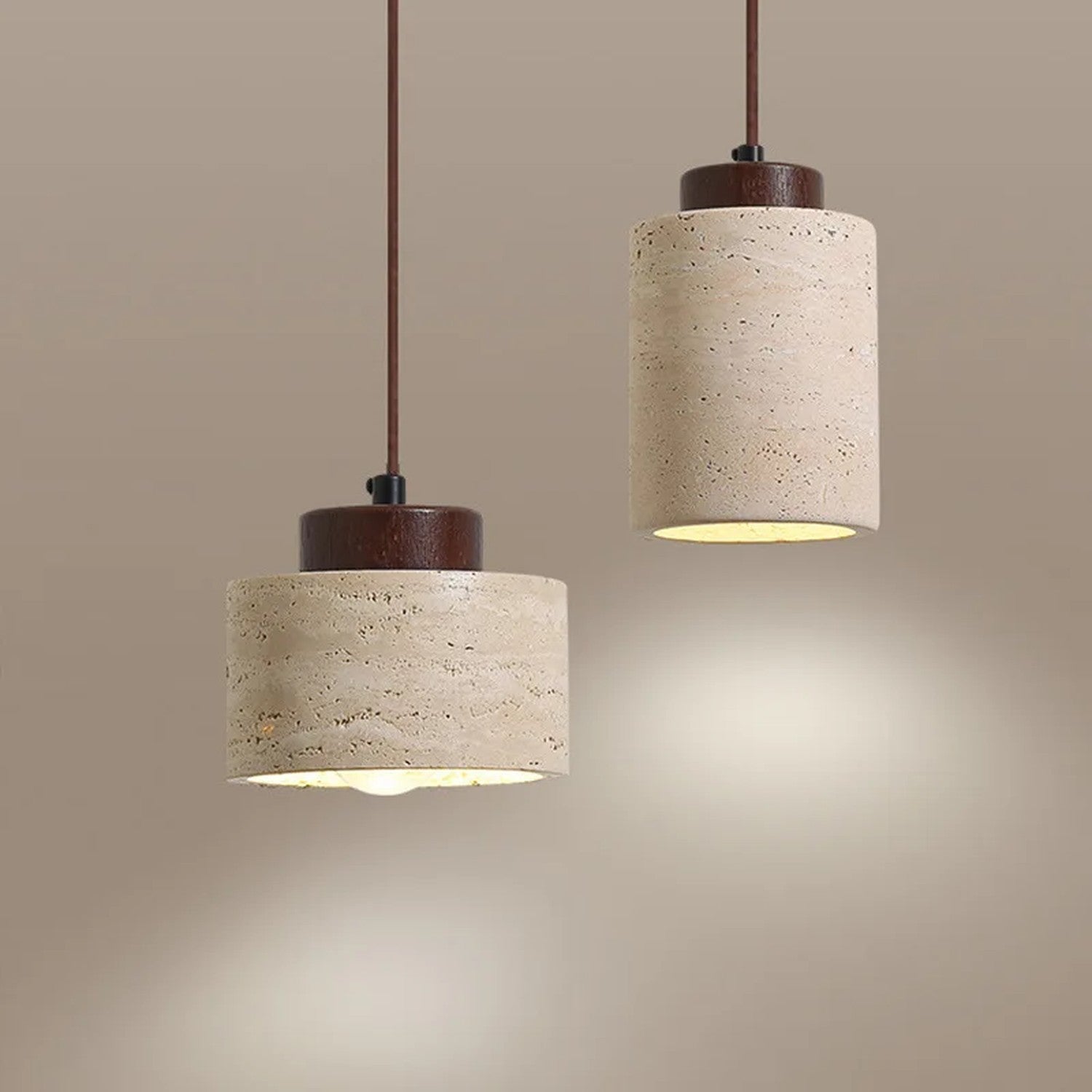 Suspension travertin wabi-sabi modèles compact et élancé illuminées