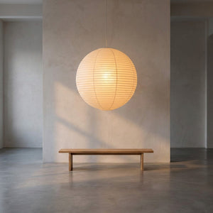 Suspension boule wabi-sabi papier de riz dans un intérieur moderne, vue 3