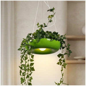 Suspension pot de fleurs LED verte avec plantes retombantes