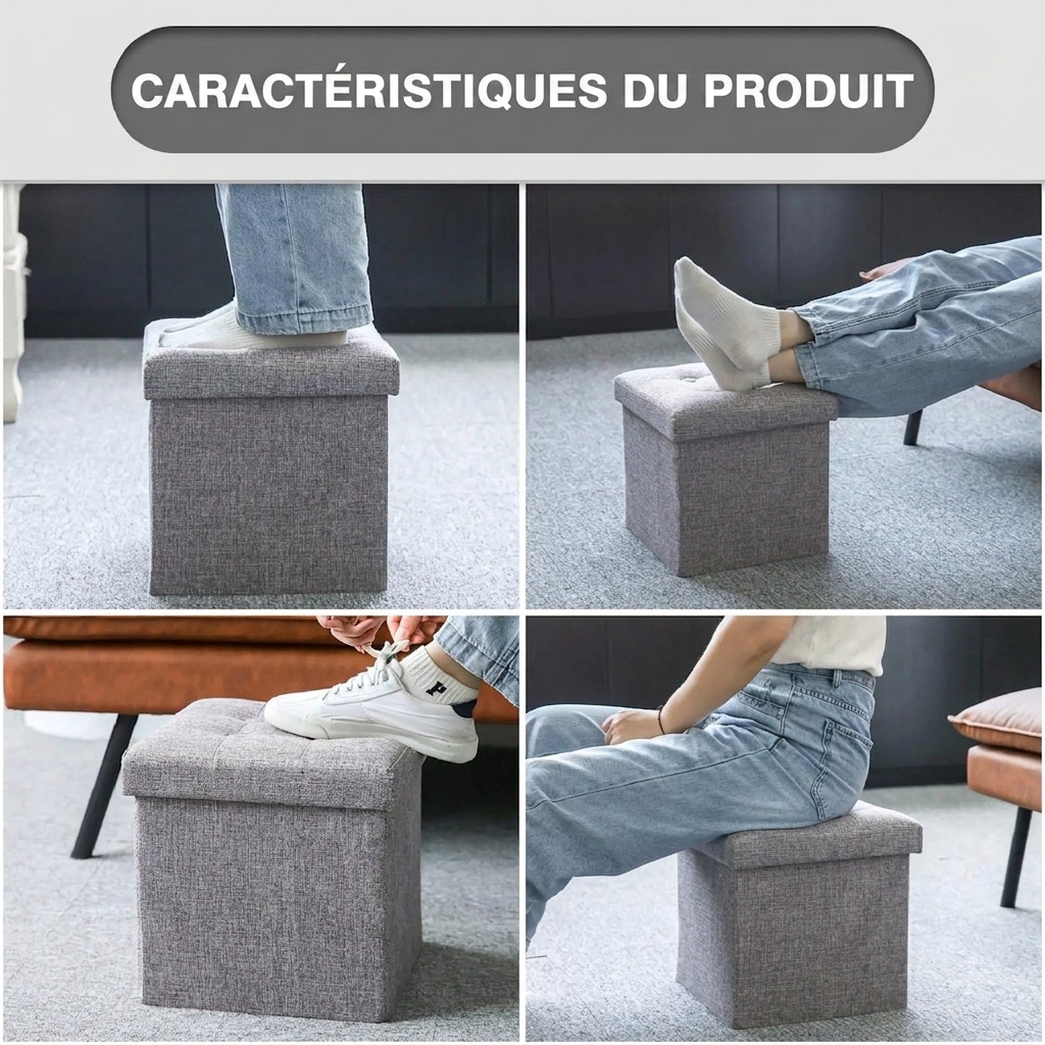Caractéristiques du tabouret coffre de rangement en usage