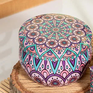 Bougie parfumée pot métal violet et turquoise mandala parfum gardénia