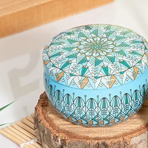 Bougie parfumée pot métal turquoise à motifs mandala parfum jacinthe