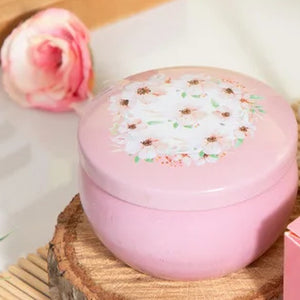 Bougie parfumée pot métal rose pâle à fleurs parfum jasmin
