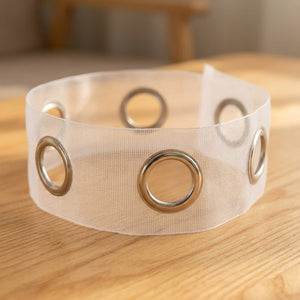 Ruban à œillets transparent en maille pour voilage avec anneaux argentés