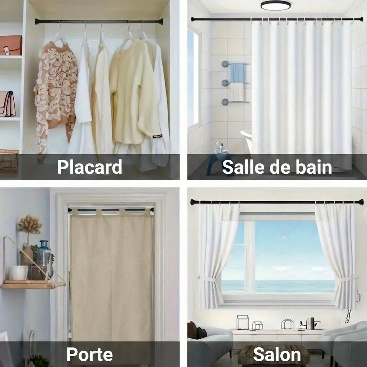 Utilisations de la tringle à rideau placard salle de bain porte et salon