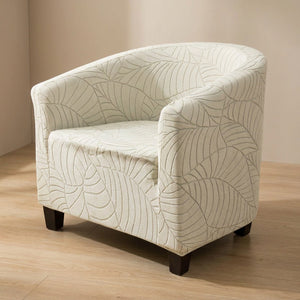 Fauteuil club avec housse crème à motif feuilles jacquard