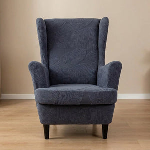 Fauteuil bergère avec housse gris foncé à motif feuilles jacquard