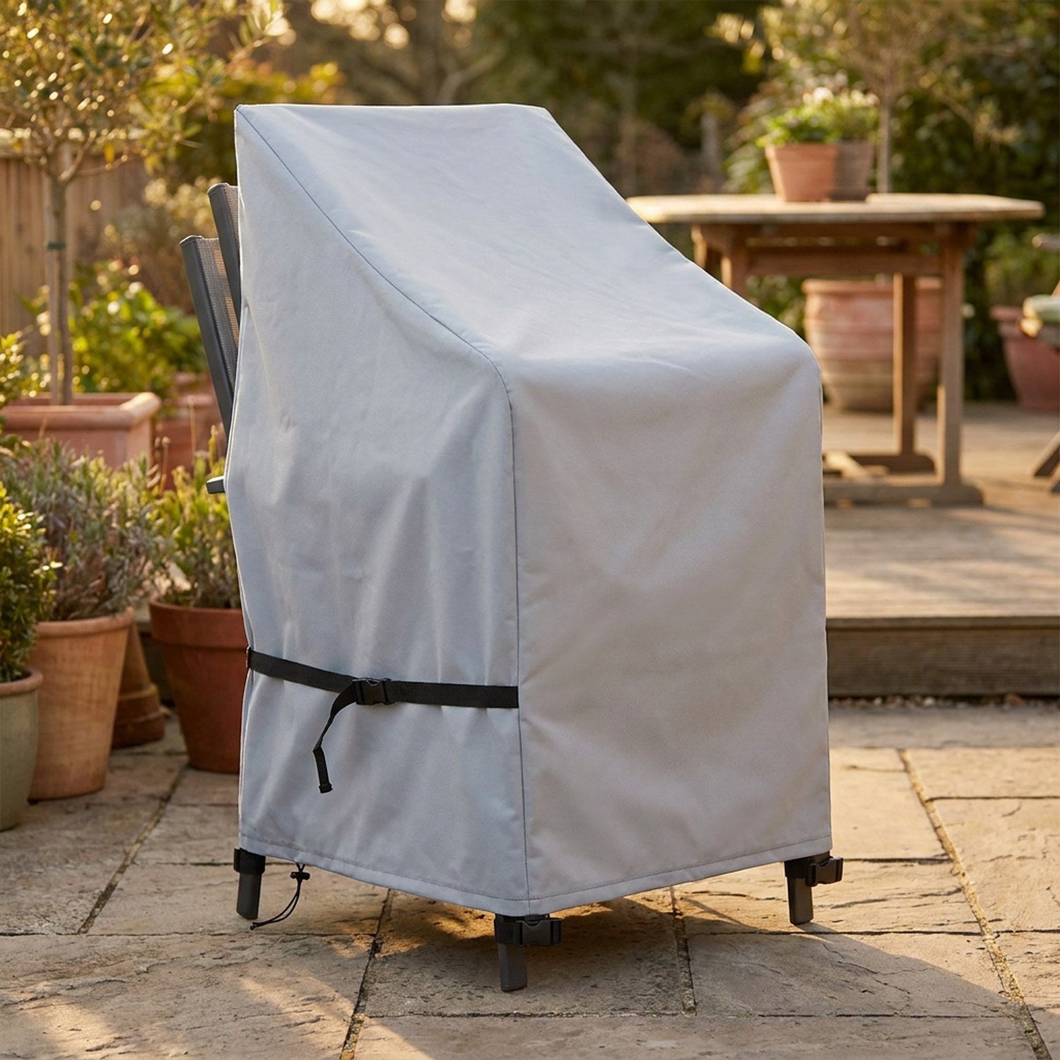Housse de protection chaise de jardin grise renforcée avec sangles