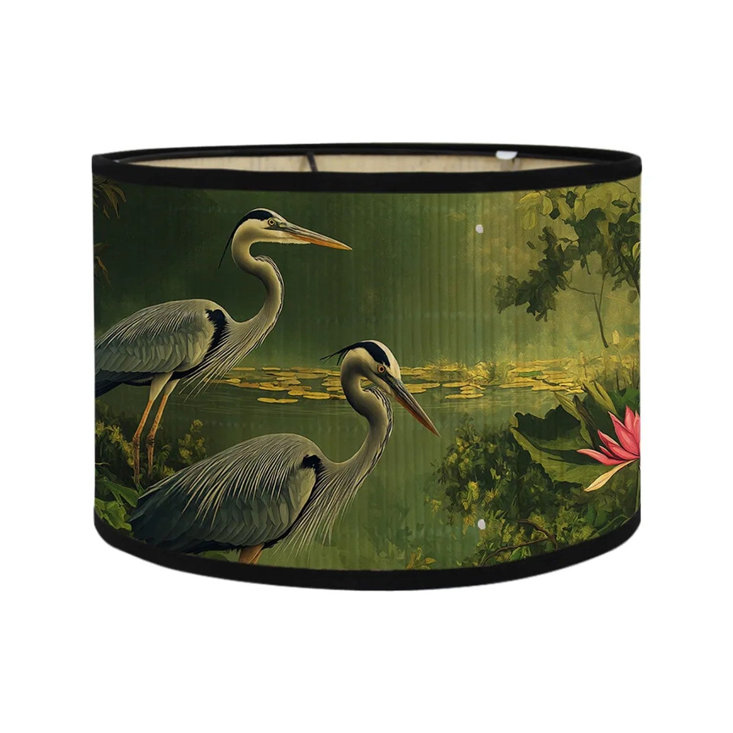 Abat-jour tambour bambou motif oiseaux coloris ivoire