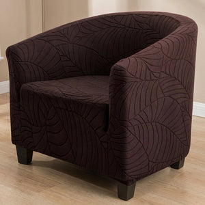 Fauteuil club avec housse marron à motif feuilles jacquard