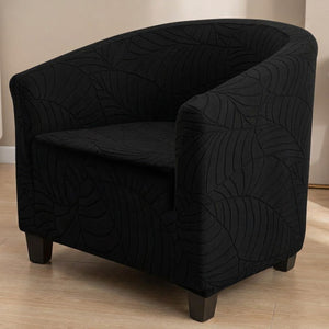 Fauteuil club avec housse noire à motif feuilles jacquard