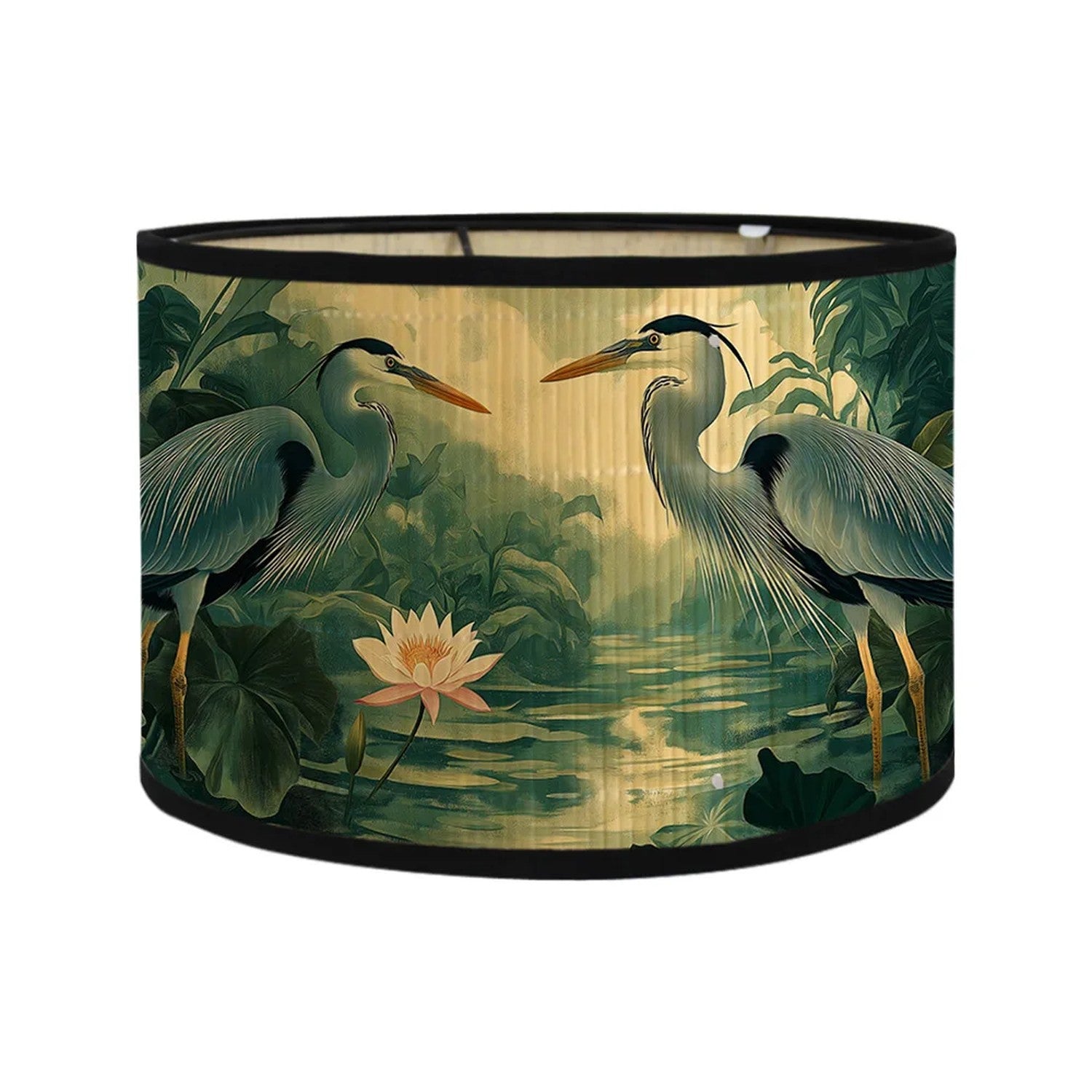 Abat-jour tambour bambou motif oiseaux coloris noir