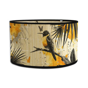 Abat-jour tambour bambou motif oiseaux coloris orange