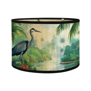 Abat-jour tambour bambou motif oiseaux coloris vieux rose